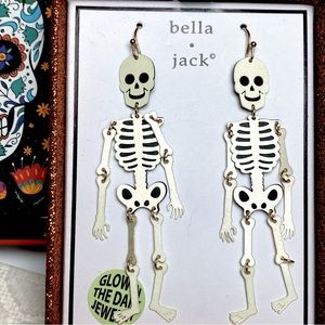 Bella Jack Skeleton Earrings Halloween Glow in the Dark  3” Segmented Metal BNIB